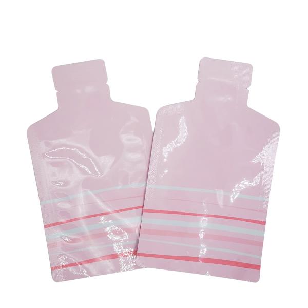 Custom Pink Portable Cute Bottle Shape Open Bottom Aluminum Foil Pouch Package Bag with Tear Notch for Food Preservation