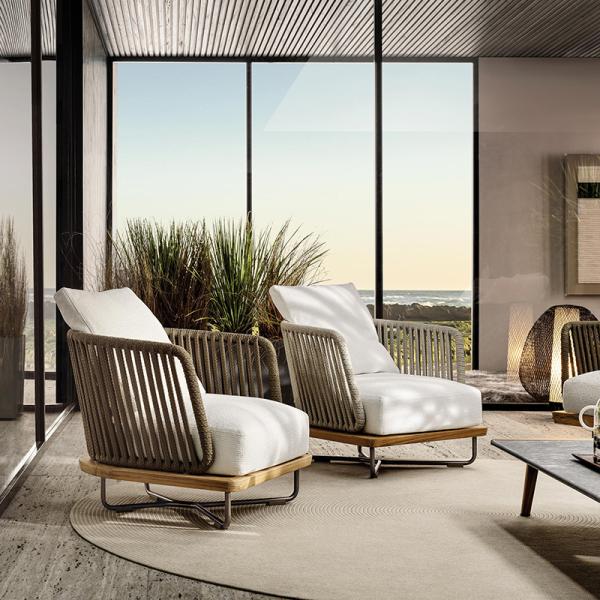 Modern Patio Sectional Outdoor Furniture with Cushioned Rattan Sofa Bed in Bali Style