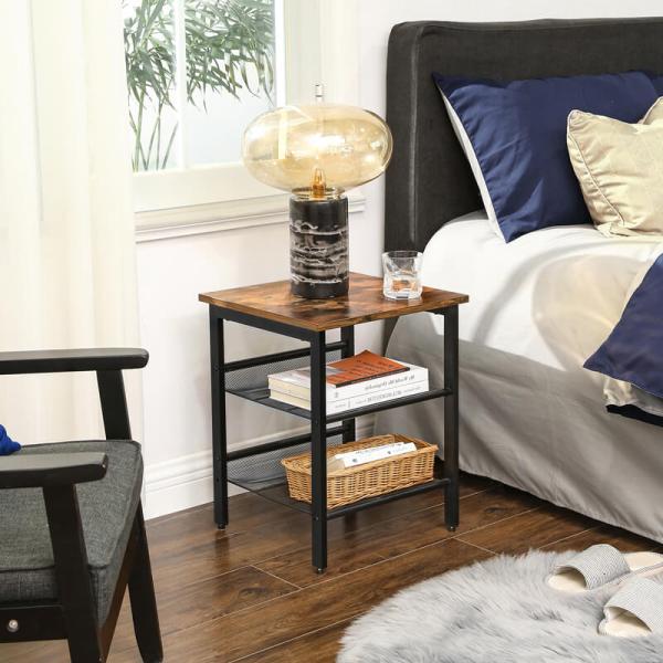 Nightstands with Metal Shelves, Industrial Nightstand for Sale, Bedside Table, ULET23X