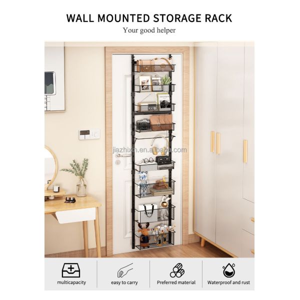 New Black Expandable Bathroom Multilayer Behind the Door Hanging Basket Kitchen Adjustable Wall Mounted Organizing Storage Rack