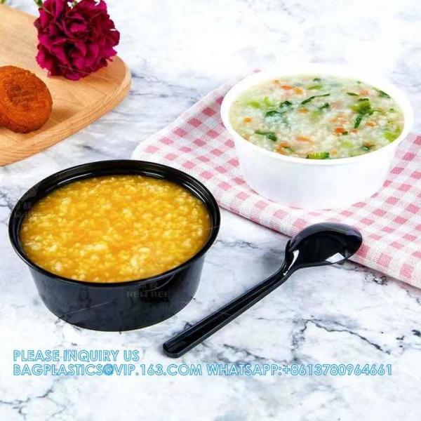 soup bowls for supermarkets Black Round Pp Plastic Soup Containers Disposable Plastic Storage Bowl With Lid