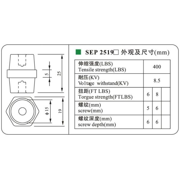 Earth Busbar Insulator Standoff Drum Busbar Height 25mm SEP2519