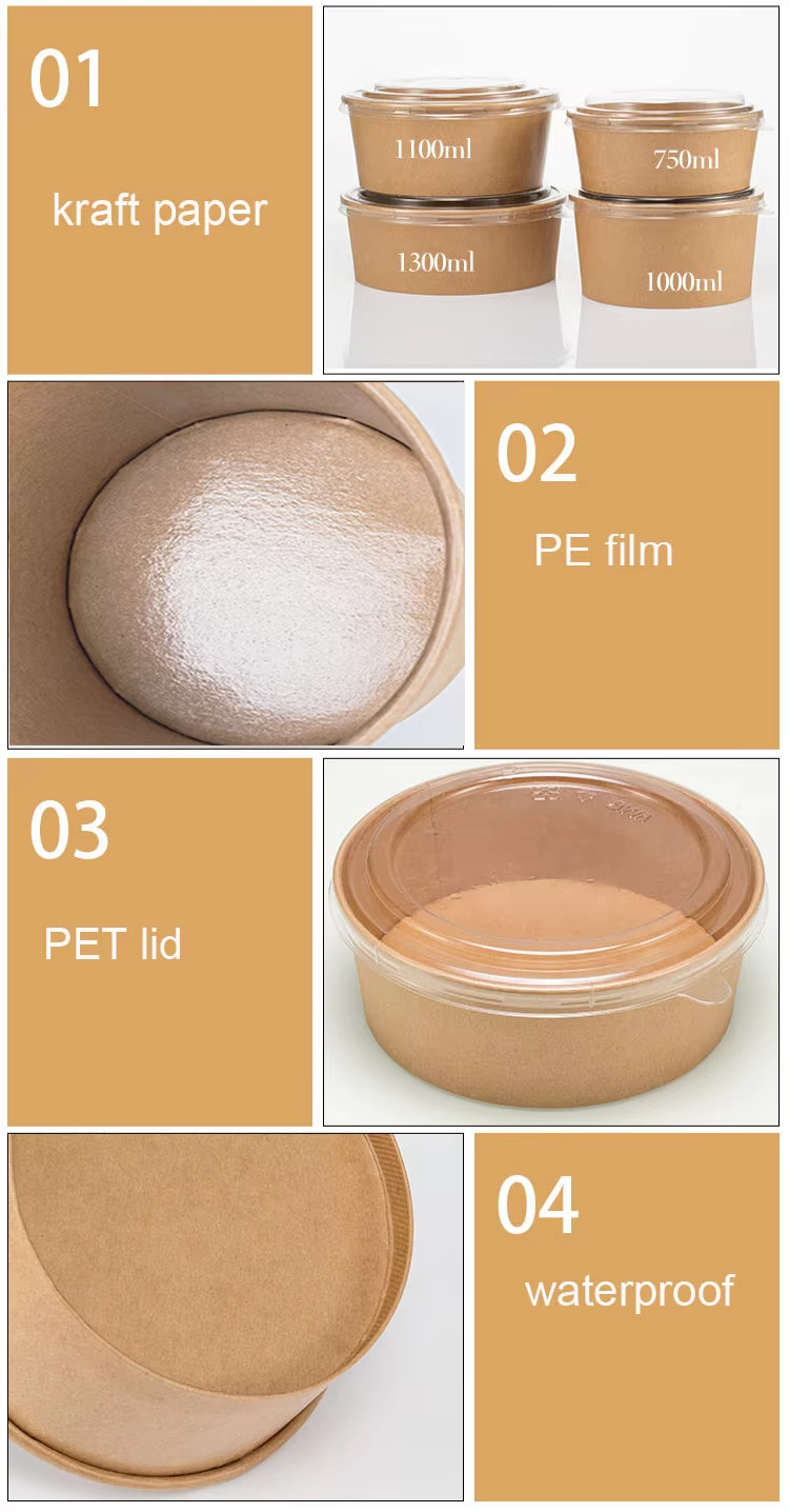 Eco Friendly Disposable Kraft Paper Salad Bowl Brown Food Grade Container