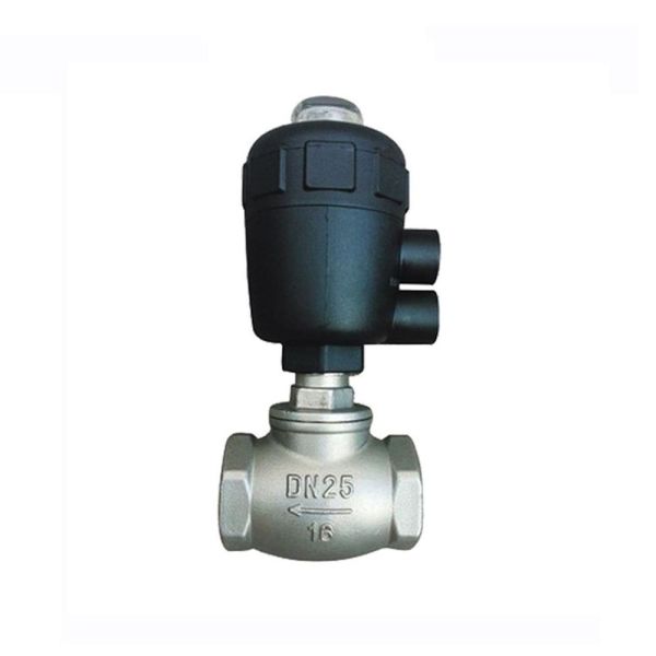 304 Stainless Steel T Type Pneumatic Angle Seat Valve DN15-DN65 PN16 180℃ Thread Air Operated Cut Off Valve for Steam Dryer