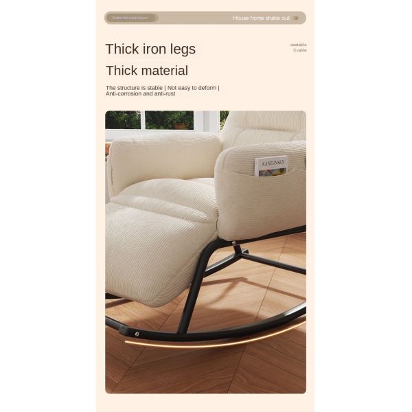 Leisure Sleeping Lazy Comfortable Upholstered Rocking Lounge Chair Fabric Upholstery Recliner Rocking Chair for Balcony