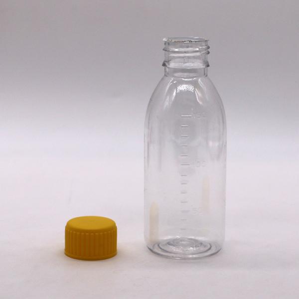 Bouteille de sirop en PET vide brun/ambre/transparent avec bouchon à vis anti-altération