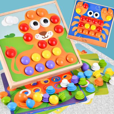 Children Wood Baby Developmental Toys Particle Button Puzzle Mushroom Nail Cartoon