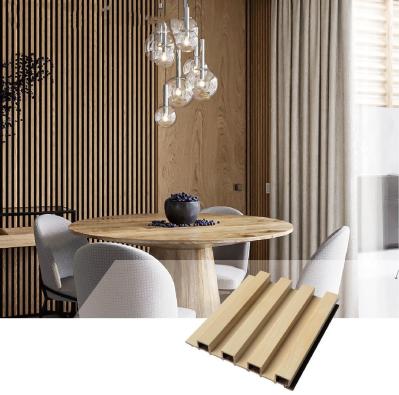 Crack Resistance Grille Cladding Wpc Fluted Wall Panels Wood Grain  177*21.5mm