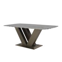 Mesa de jantar de mármore cinza escovado Rosa de ouro Rectângulo de metal Patio Table