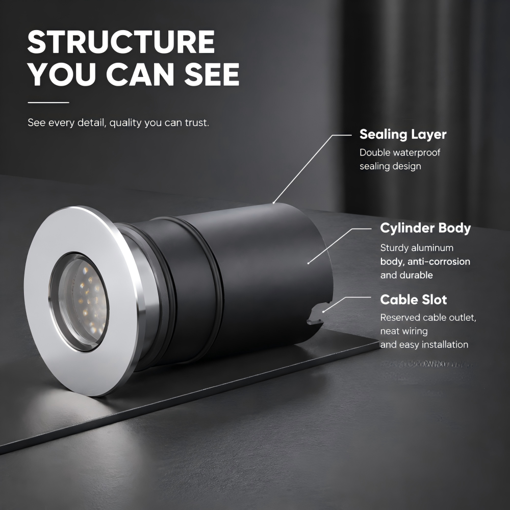 MA42 3W Architectural LED Recessed In Ground Uplight IP68 Waterproof Impact Resistant
