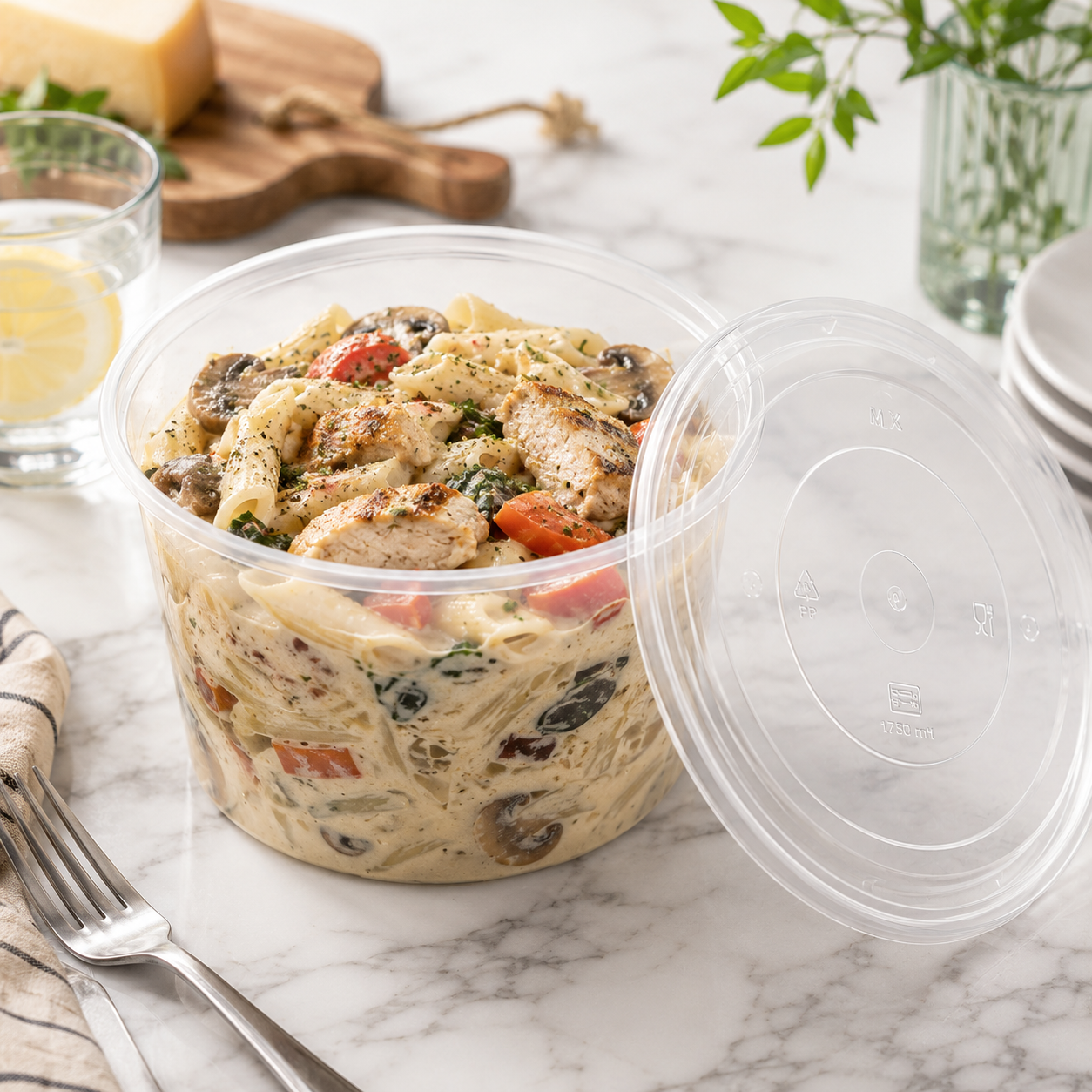 Tall PP Takeaway Disposable Soup Bowls 1750ml Lidded for Commercial Kitchens