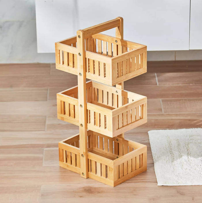 Bamboo Three-storey Bedroom Bathroom Storage Shelf Bedroom Kitchen Storage Shelf