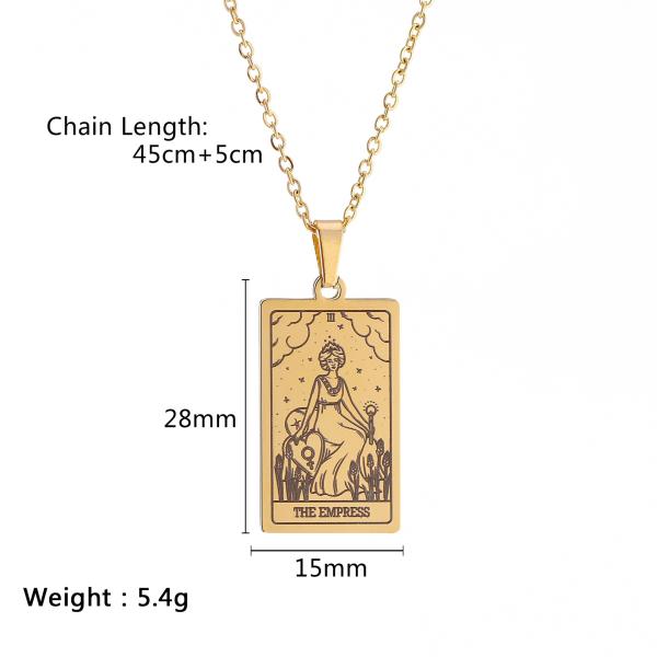 Collier pendentif Tarot doré vintage carré en acier inoxydable avec le Soleil