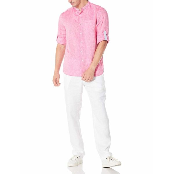 Chambray Band Collar Woven Mens Casual Linen Shirts Long Sleeve Standard Fit