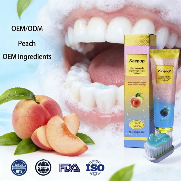 Toothpaste formulated to provide enamel repair cavity prevention and breath freshening benefits with a refreshing mint peach flavor