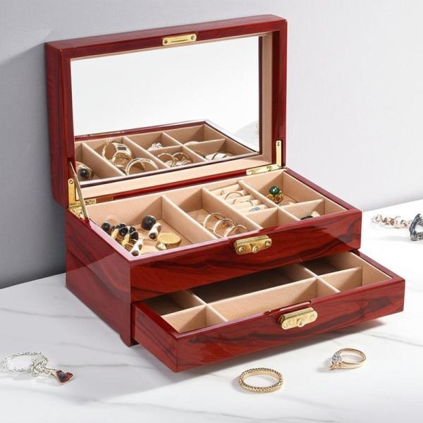 Double Layer Wooden Jewelry Box Exquisite Craftsmanship for Multi Purpose Jewelry Storage