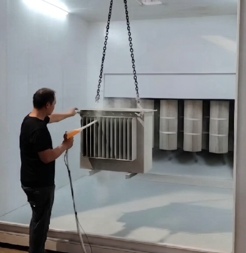 Powder Coating Booth with Overhead Conveyor & Cartridge Filter Recovery System