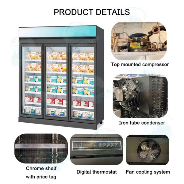Three Glass Doors Display Freezer Commercial Refrigerator And Freezers