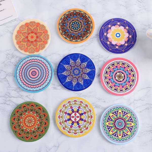 Ceramic Coaster for Drinks Absorbent Stone Coasters with Cork Base
