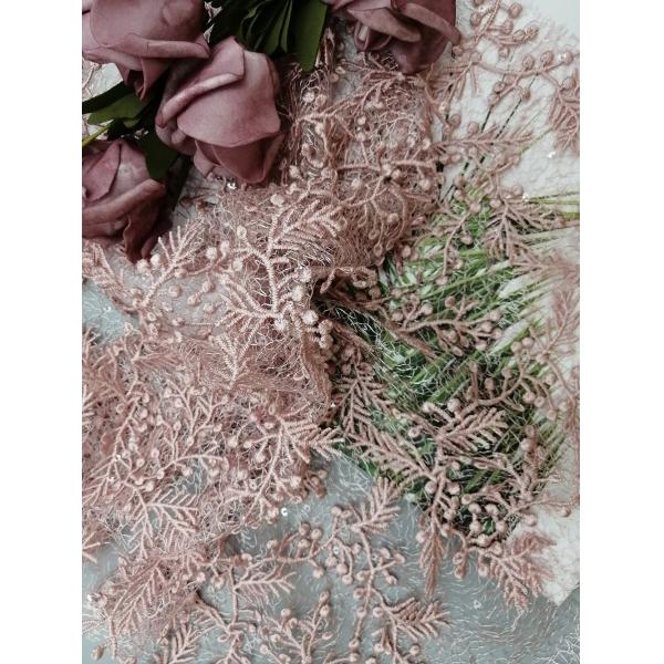 Pink Floral Sequin Embroidered Fabric Wedding Lace Fabric By The Yard