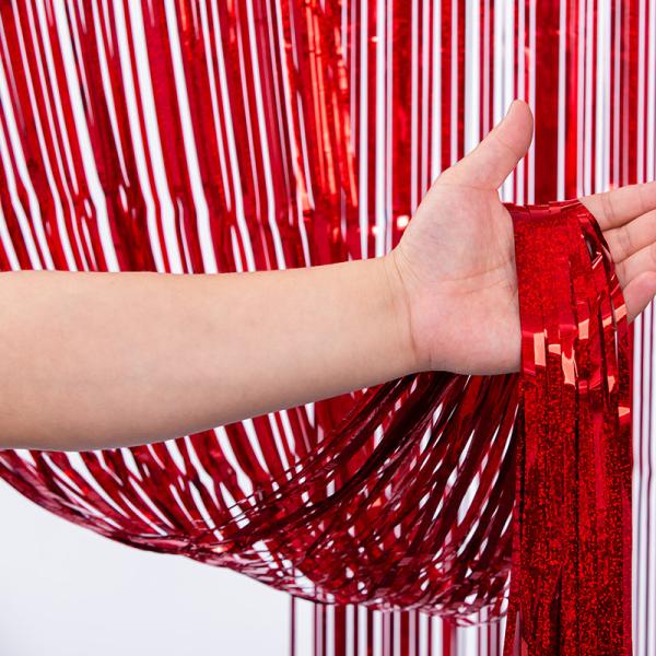 Red Waterproof Laser Rain Curtain 1*2m Metallic Fringe Backdrop