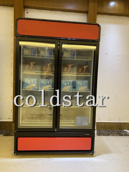 Supermarket -22C upright ice cream display case R290 2 glass door freezer showcase