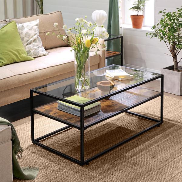 Industrial Coffee Table, Glass Top Coffee Table, Living Room Coffee Table, Rustic Coffee Table, LCT30BX