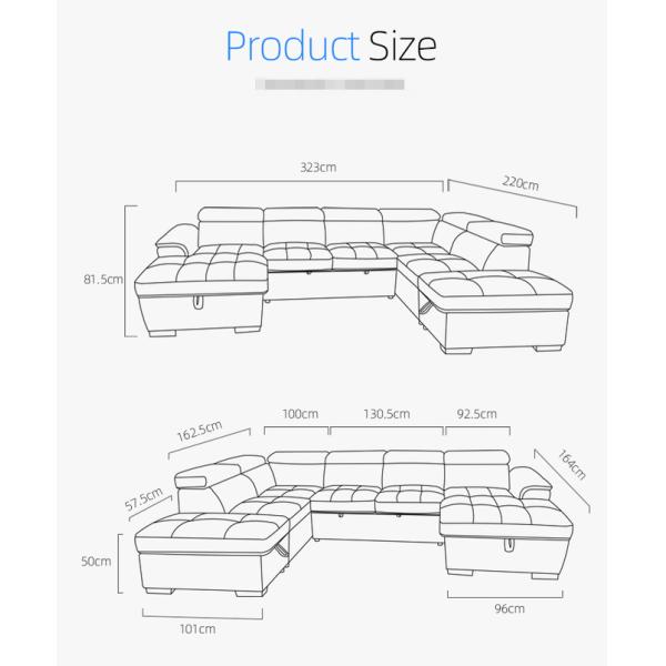 2023 Hot selling living room sofas big corner sectional sofa with chaise lounge sleeping multi-function sofa bed
