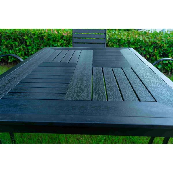 Black 11 Pieces Plastic Wood Modern Outdoor Garden Furniture Table Set 8-10 Seater Extendable Patio Dining Table Chairs
