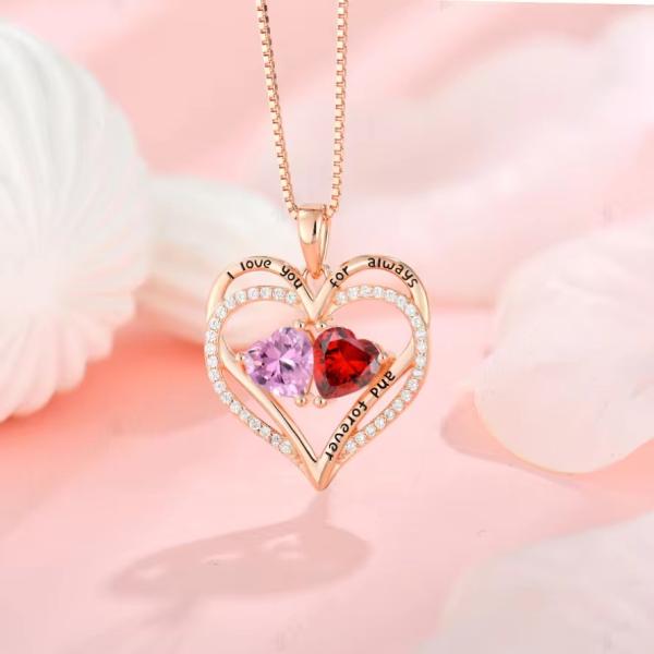 YASVITTI 925 Sterling Silver Eternal Love Heart Pendant Necklace Personalized Rose Gold Plated Crystals CZ Necklace