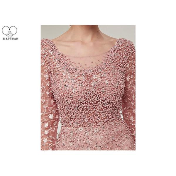 Pink Sexy Mermaid Prom Dresses Perspective Waist Back Lace Beaded Sweep Train