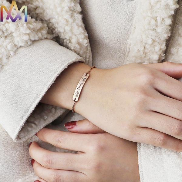 Hypoallergenic Womens Engraved 45MM Thin Bar Bracelet