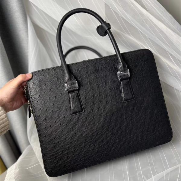 Authentic Ostrich Skin Businessmen Working Travel Purse Laptop Briefcase Genuine Leather Male Large Top-handle Handbag