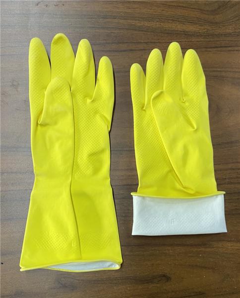 Luvas de borracha do agregado familiar natural amarelo do látex para a lavagem da louça