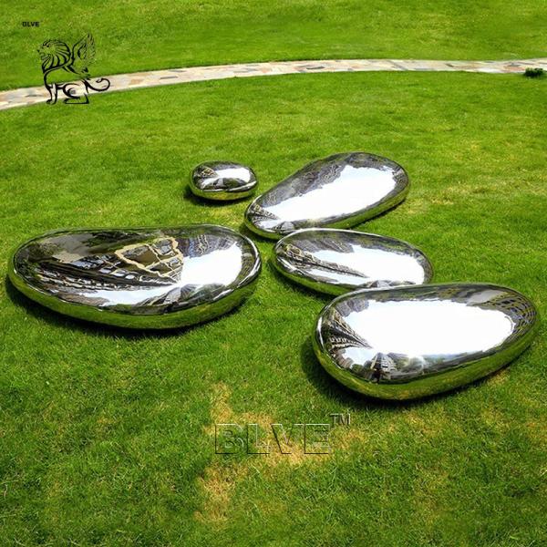 Stainless Steel Garden Stone Sculpture Mirror Polished Park Decoration Abstract Statue Outdoor Art Modern