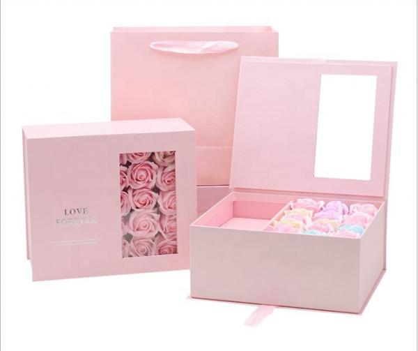 Hot Foil Flower Gift Box Eco Friendly Magnetic Gift Box With Ribbon