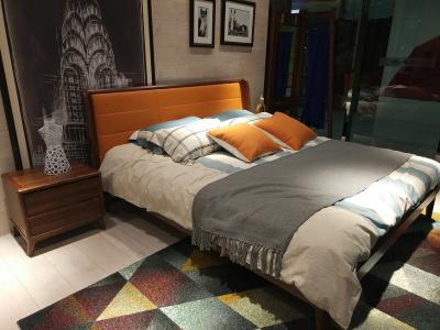 2017 New design of  Leather Upholstered headboard Bed by Walnut wood frame for Young Apartment  bedroom furniture use