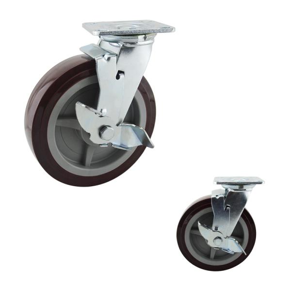 Промышленный рицинус вагонетки катит сверхмощное колесо PU 8 дюймов красное с плитой шарнирного соединения бортового тормоза мягкой