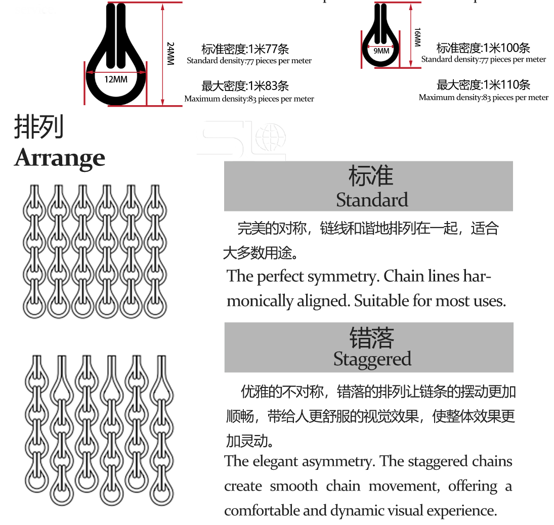 Measures 90x210cm Chain Link Wire Mesh Curtain Size  for Commercial Security Barriers