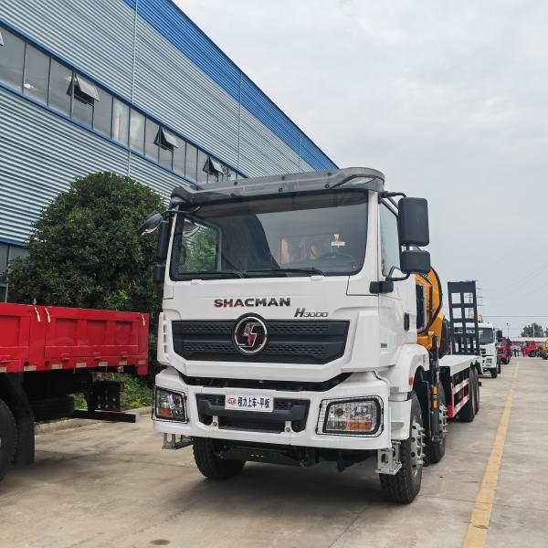 Shacman F3000 15ton Manipulador de Boom Plegable Muñeca XCMG Grúa Camión de carga de cama plana con escalera hidráulica trasera