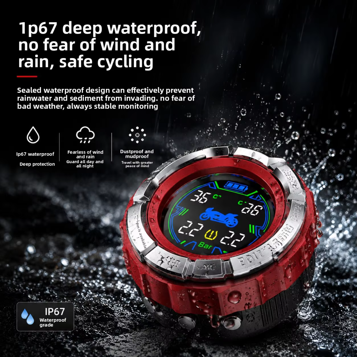Motorcycle TPMS Tire Pressure Monitoring System LCD Display with External Sensors Real Time Tire Pressure Temperature Monitor