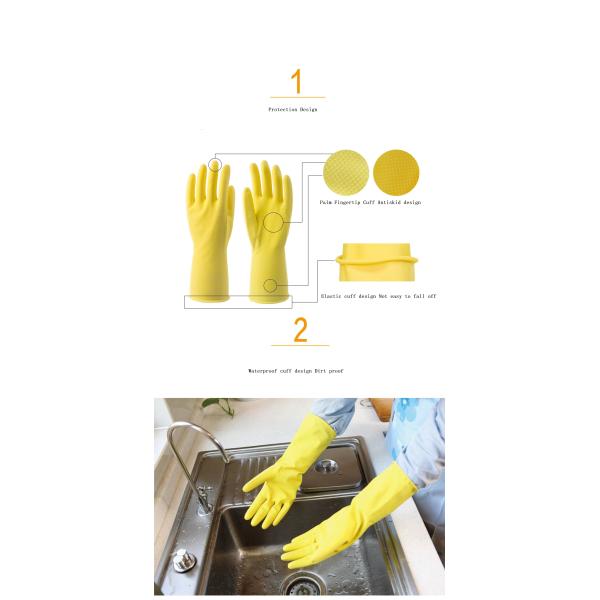 Flocked Lining House Cleaning Gloves 32CM Latex Yellow Gloves