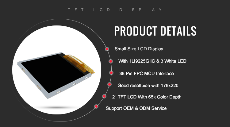 176x220 ILI9225 Driver IC 2 Inch Display LCD TFT IPS With 36Pin MCU Interface