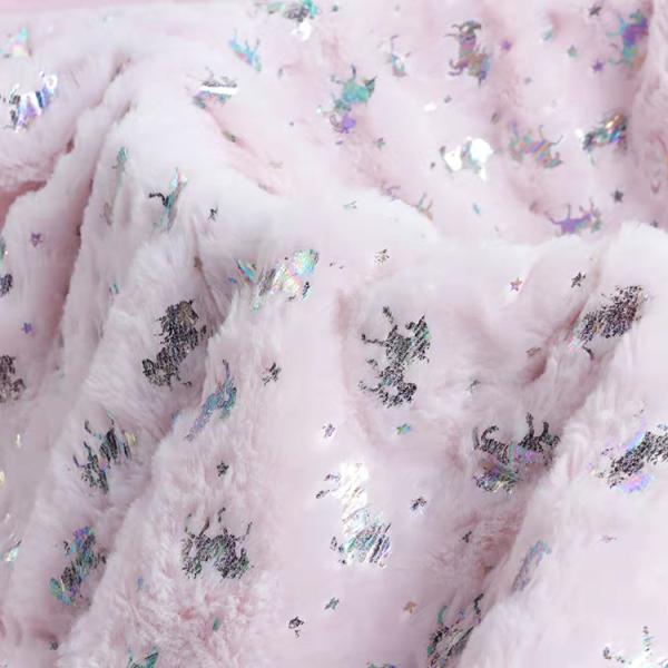 Recycled SHAOXING Factory Supplier Bunny Hair Foil Fabric Two-Color Unicorn Pattern Super Soft Plush Fleece Fabric