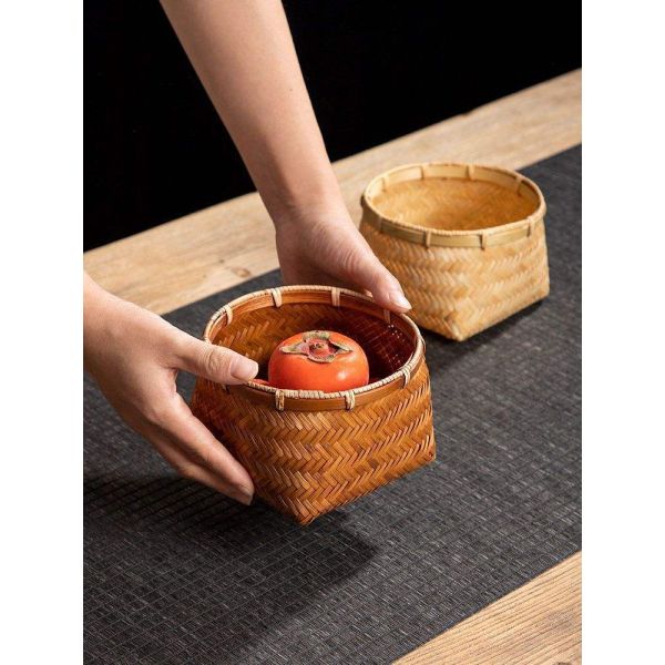Home Handmade Woven Natural Bamboo Storage Basket Round Bamboo Flower Basket Bamboo Baskets of Necessary Kitchen Utensils Fruit and Candy Can Be Used As Gifts for Phuong Duy Handicrafts