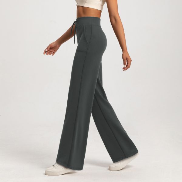 Women High Waisted Flared Lounge Pants Soft Knit with Drawstring Waist Side Pockets