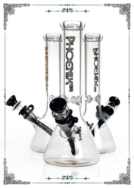 PHOENIX STAR Beaker Bong Glass Water Pipe With Black Plastic Clip And Bowl