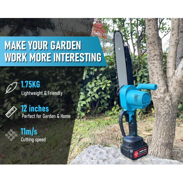 Синяя 21В ручная мини-цепная пила Электрическая литийная садовая цепная пила 21В батарея