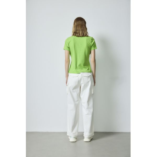 OEM ODM Basic Tops Green Short Sleeve Polo Shirt Slim Fit  White Wide Leg Cargo Pants