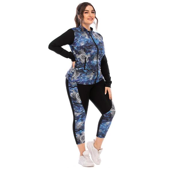 Stand Collar Plus Size 3 Piece Yoga Sets Side Pocket Squat Proof Womens Gym Set